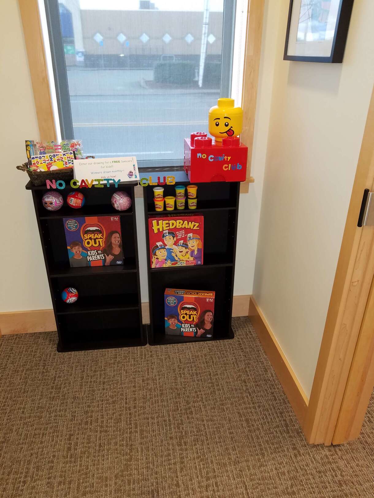 Shelf with cool prizes for our no cavity club